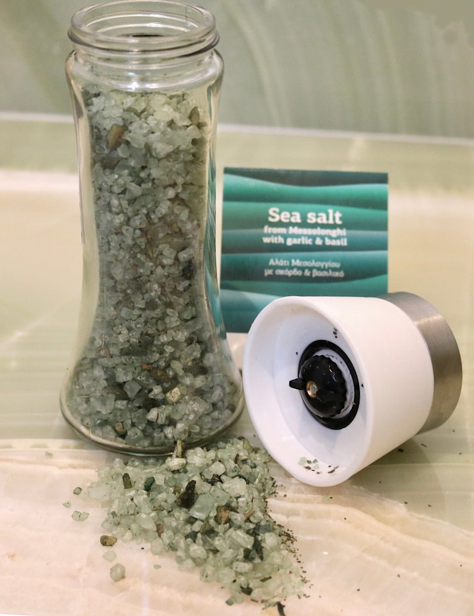 Salt w/ Garlic & Basil ~ Mill - AigaionSpice