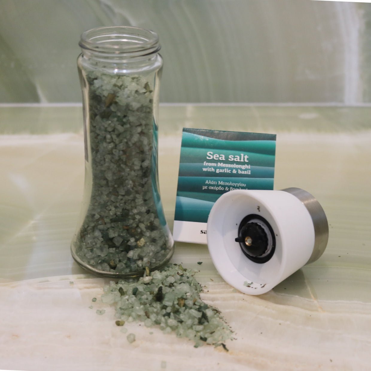 Sea Salt w/ Garlic & Basil ~ Mill - AigaionSpice